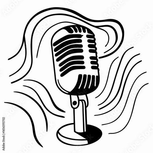 black and white microphone with sound waves clip art preview