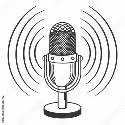 black and white microphone with sound waves clip art preview
