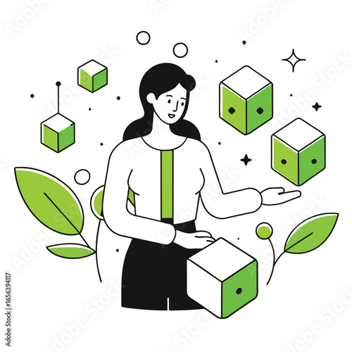 cubes business illustration of a woman