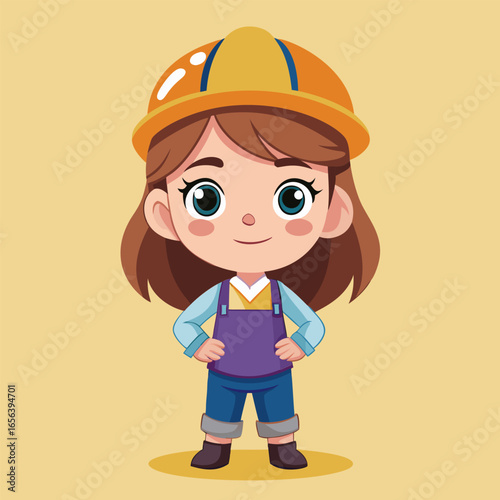 Adorable Little Girl Engineer in Hard Hat. Construction Fun