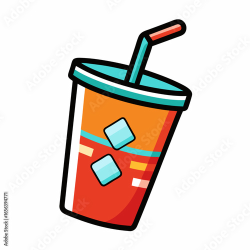 Refreshing Ice Drink in a Cup . Summer Beverage Illustration
