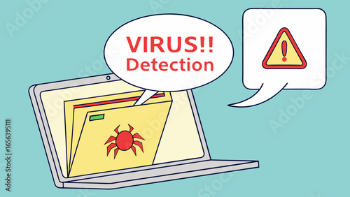 Computer Virus Detection with Warning and Alert Symbols.