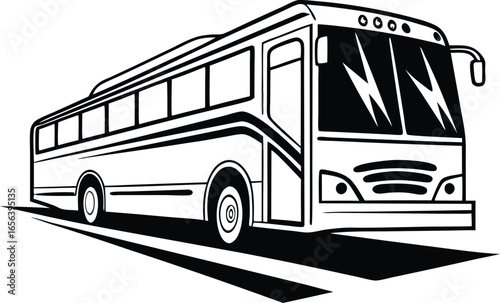 Sleek modern bus driving on road, symbolizing efficient public transportation and journey, perfect for travel and transit themes.