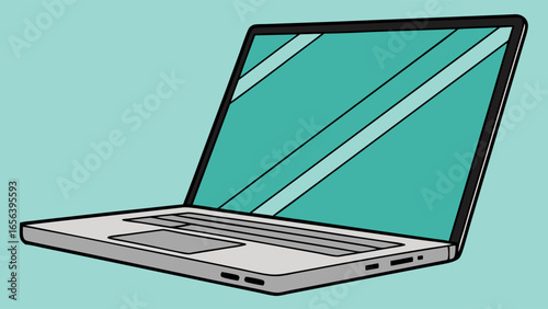 Modern Laptop Illustration with Teal Screen and Sleek Design.
