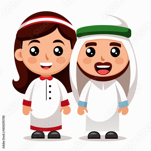 Adorable Cartoon of Emirati Children in Traditional Clothing