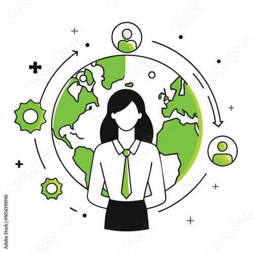 globalization business illustration of a woman 