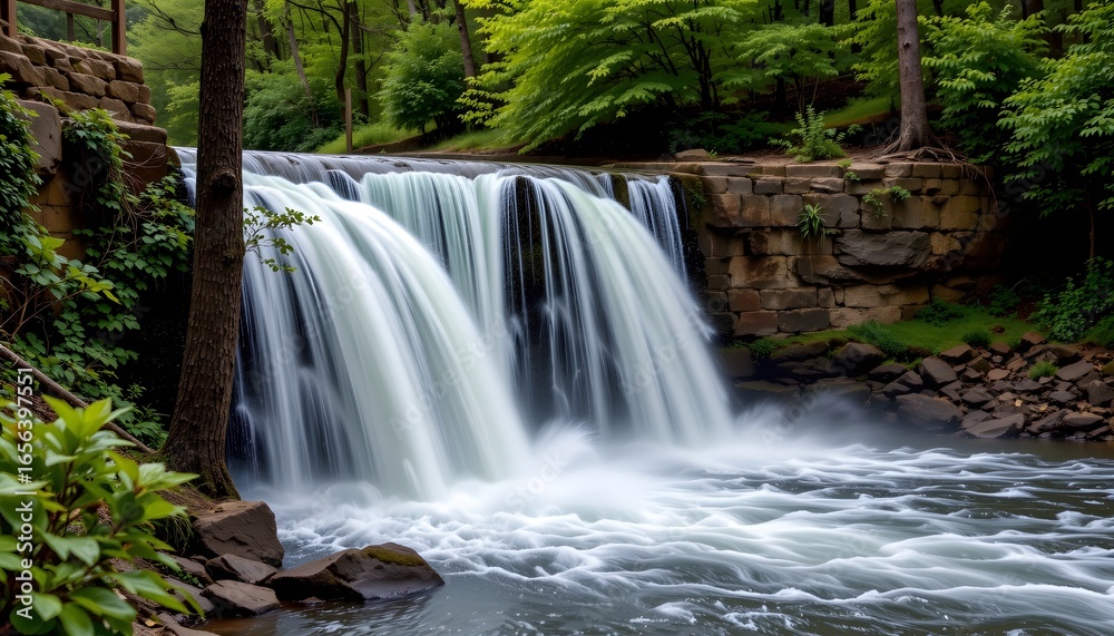 Obraz premium a dramatic waterfall crashing with power after seasonal rain.