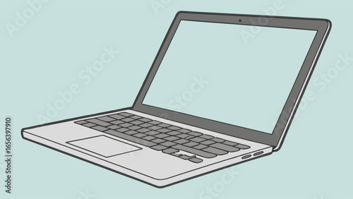 Outlined Laptop Computer with Empty Screen.