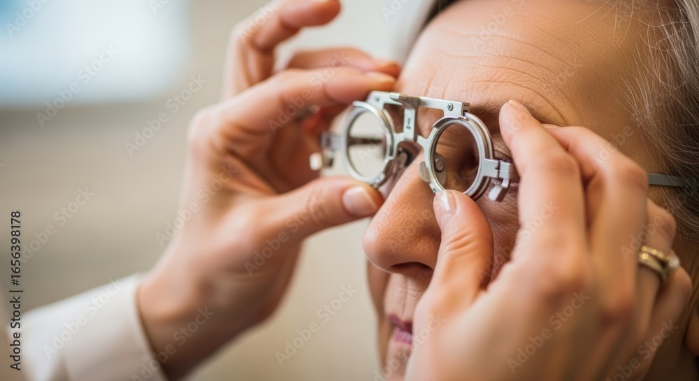 Fototapeta premium senior woman having her vision checked during an eye examination