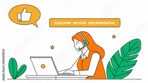 Customer Service Representative Working on Laptop Computer.