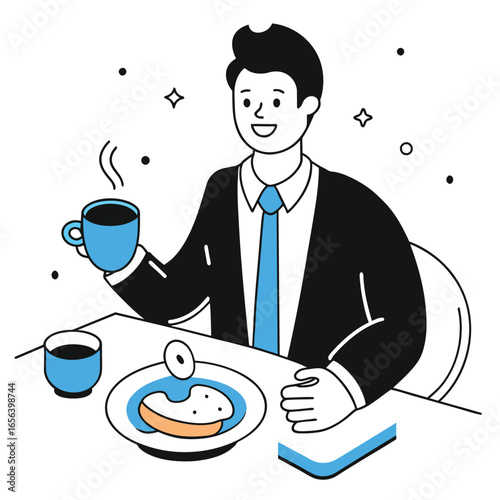 breakfast business illustration of a man