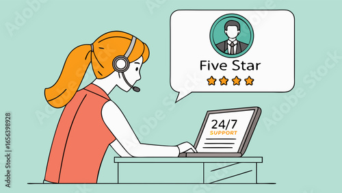 Customer Support Agent with FiveStar Review and 247 Support Laptop.