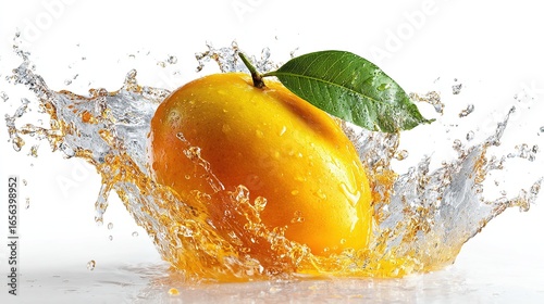 mango in juice splash isolated on a white background