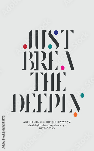 Stylish and modern condensed serif alphabet with uppercase, lowercase letters, and numbers vector set
