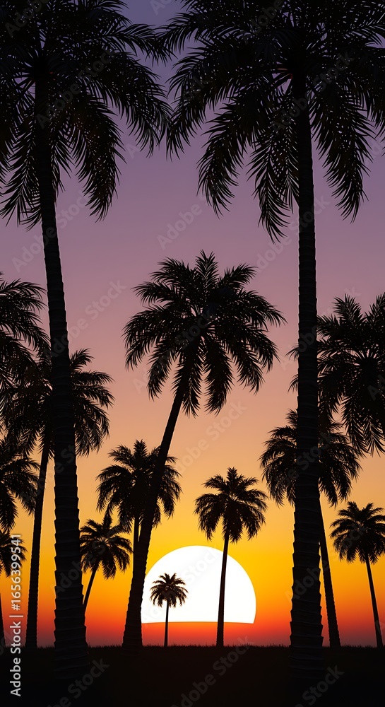 Naklejka premium 夕焼けシルエットパームツリー