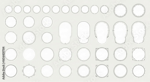 "Vector set of minimalist round badges and frames with simple decorative borders."