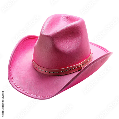 Pink Cowboy Hat with Band on Transparent Background, Isolated Against Black Backdrop
