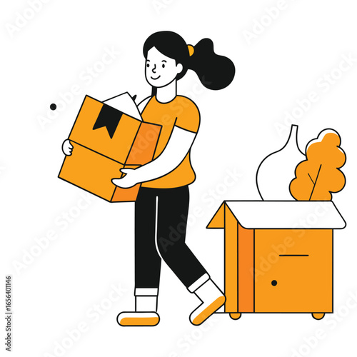 moving out business illustration of a woman