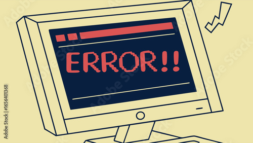 Retro Computer Monitor Displaying Error Message.
