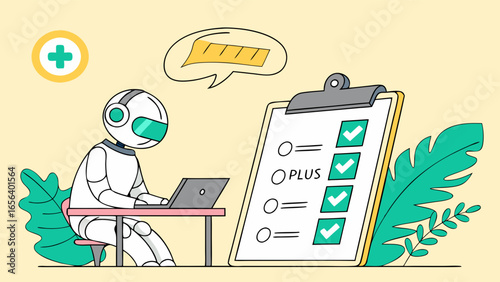 Robot Completing a Checklist on a Laptop.