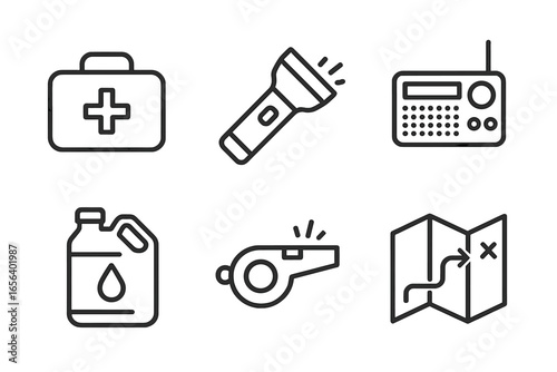 Survival kit icons for emergencies