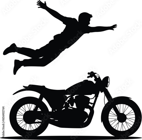 Stuntman Flying Through the Air, a Motorbike Stunt Vector Silhouette.