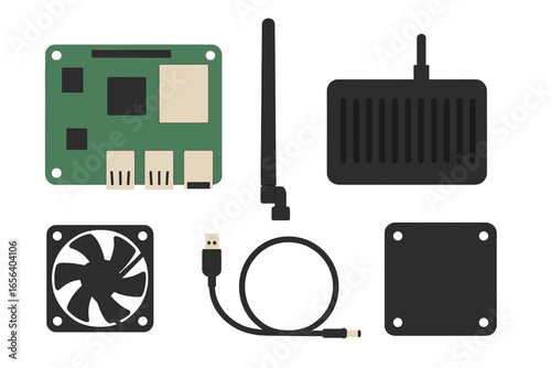 Computer circuit board with cooling fan and accessories