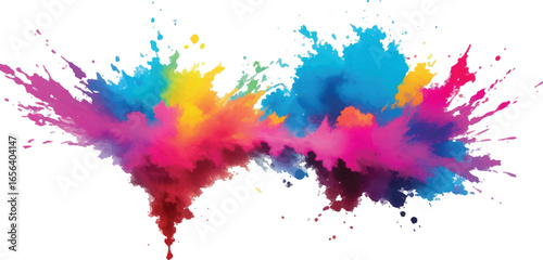 Vibrant colorful powder explosion isolated on white background isolated on transparent background