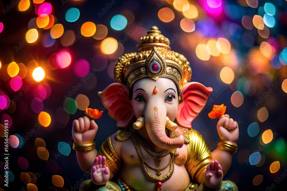 Fototapeta premium Ganesh Chaturthi poster, Ganesh Chaturthi concept, Indian festival Ganesh Chaturthi banner with lord ganesh statue