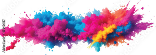 Vibrant colorful powder explosion isolated on white background isolated on transparent background
