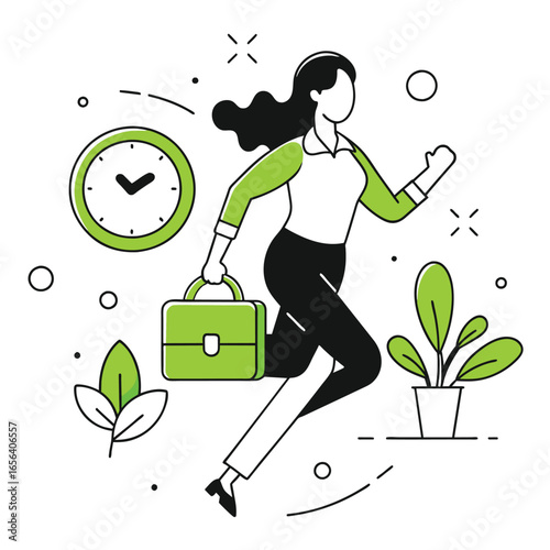  running late business illustration of a woman 