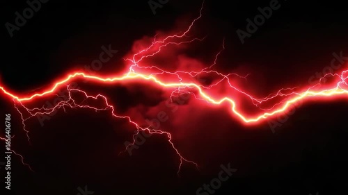 Intense red electric lightning video animation with glowing energy storm strike abstract motion background in 4k
