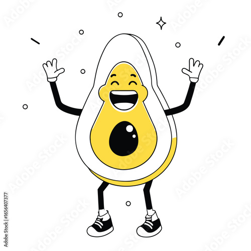 avocado doodle happy action pose