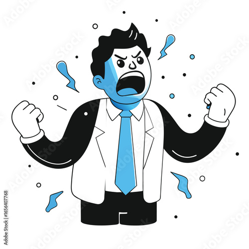 fearfully angry business illustration of a man