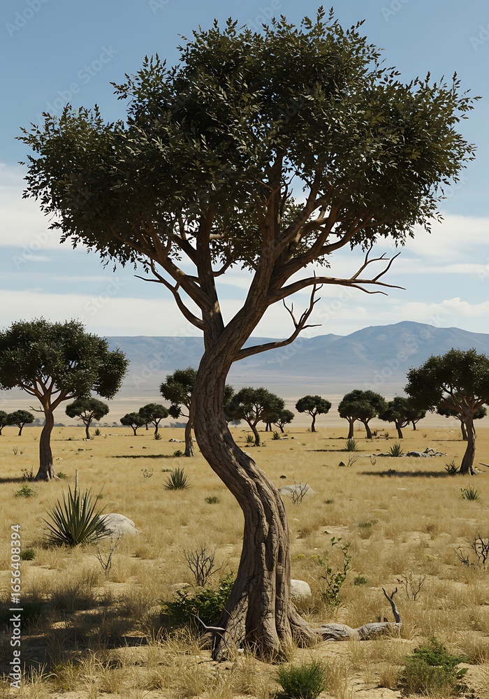 Fototapeta premium 砂漠の生命、躍動の樹
