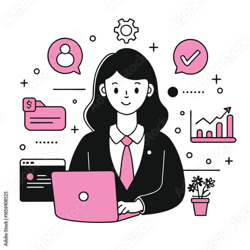 click here business illustration of a woman