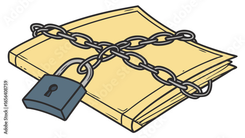 Secured Documents Stack of Papers Locked with Chain.