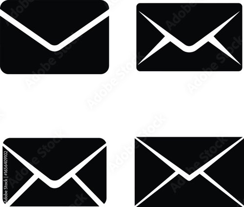 Black envelope icons for communication, mailing VECTOR
