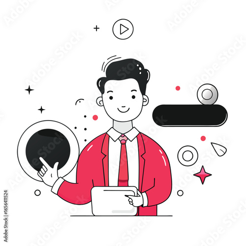 click here business illustration of a man