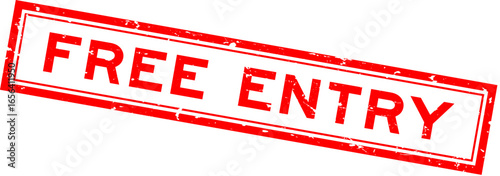 Grunge red free entry word rsquare ubber seal stamp on white background