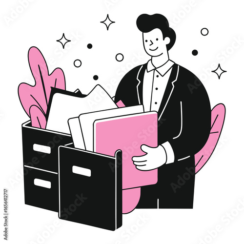 archive files business illustration of a man 