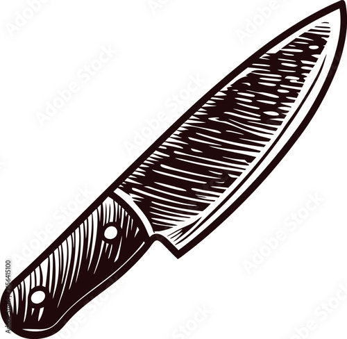 Hand drawn chef knife illustration isolated on white background vintage engraved kitchen utensil sketch