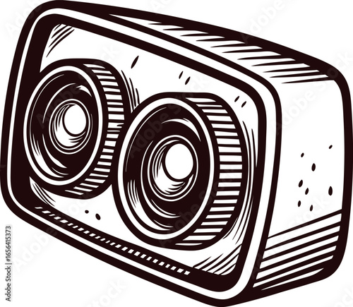 Hand drawn vintage stereoscope eyepiece illustration retro engraved dual lens viewer isolated on white background