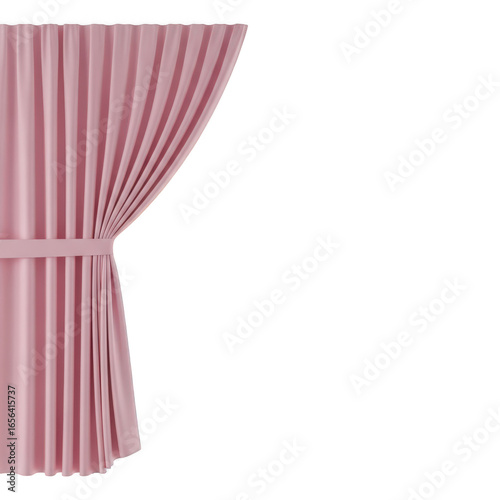 Vászonkép Pink Curtain Tied Back With Fabric Band draped pleated isolated on a transparent