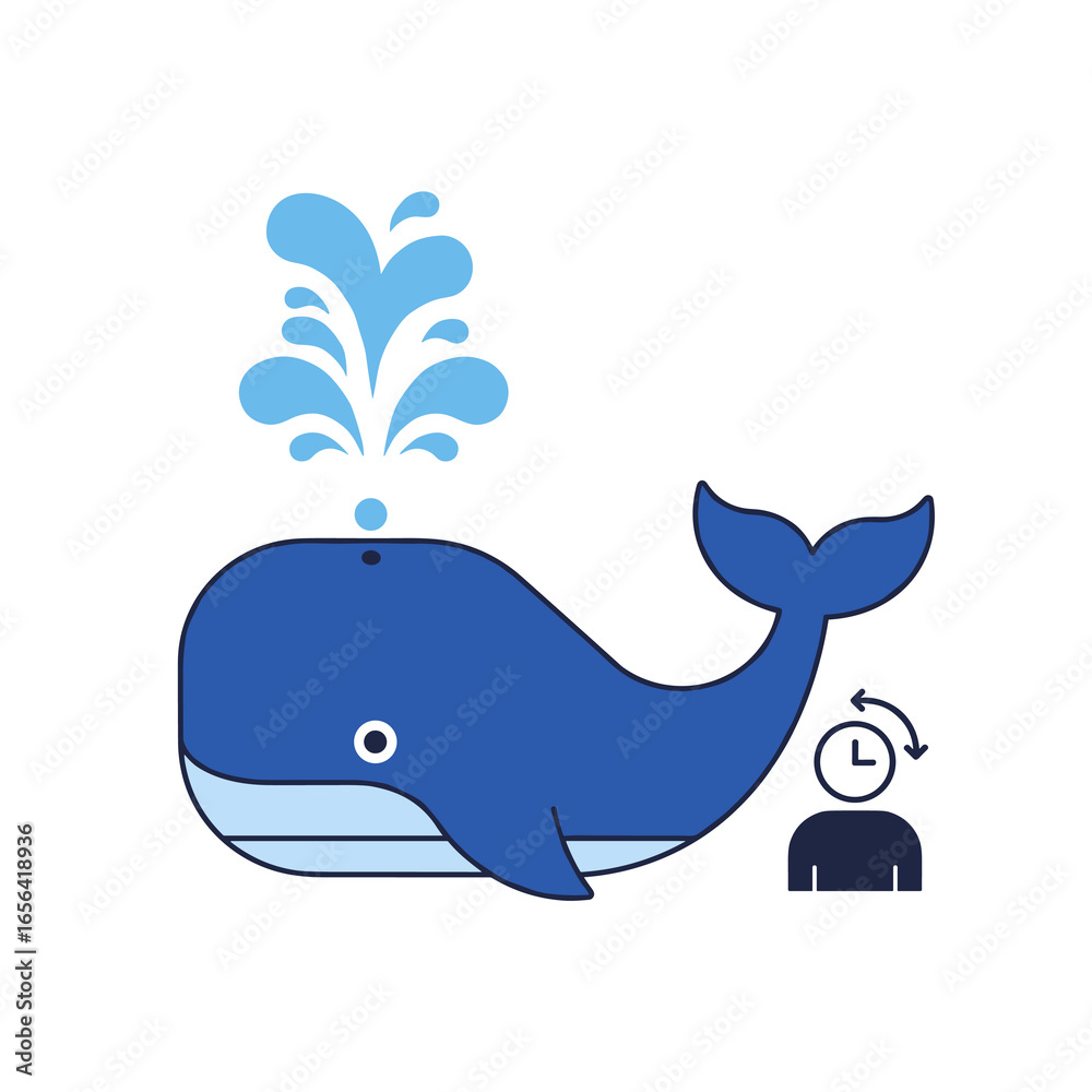 Obraz premium Cartoon whale illustration with man and clock design