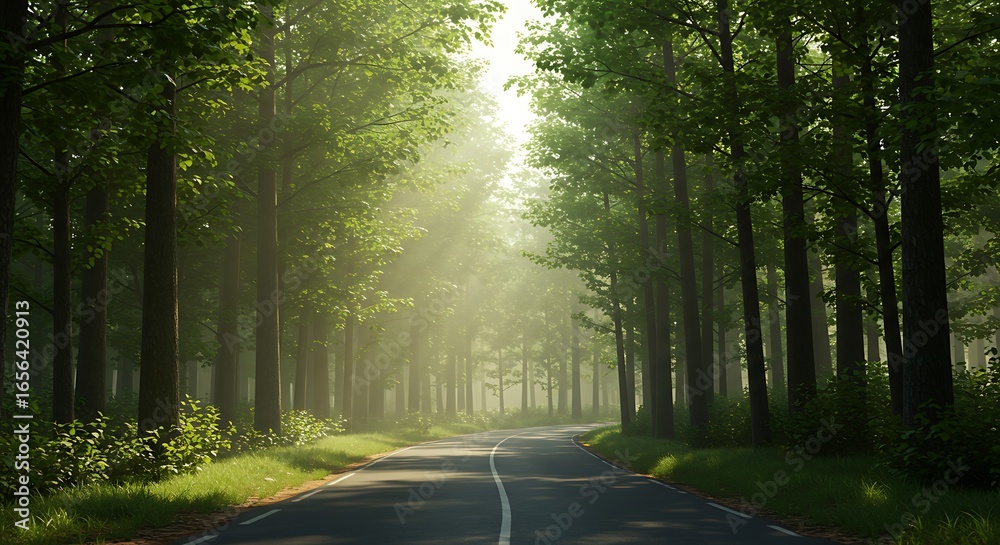 Obraz premium 緑の回廊、朝の光