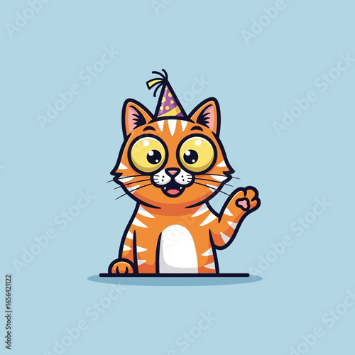 Cute cartoon kitten vector illustration of a happy orange tabby cat, perfect for a funny animal pet design drawing