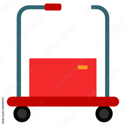 Red luggage cart with a box and a handle