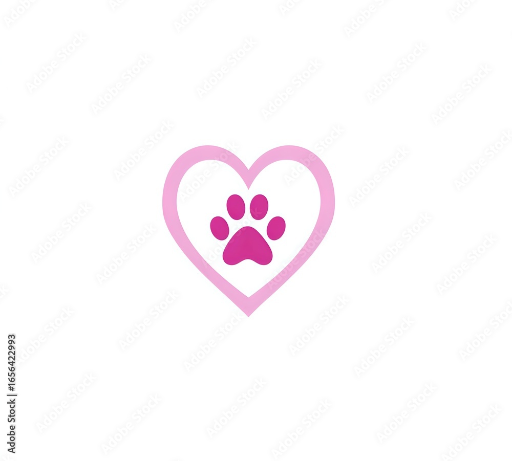 Pink heart outline with purple paw print inside on white isolated background, suitable for pet care logos, veterinary clinics and animal-related designs. Pink heart outline with purple paw print inside on white isolated background, suitable for pet care logos, veterinary clinics and animal-related designs.