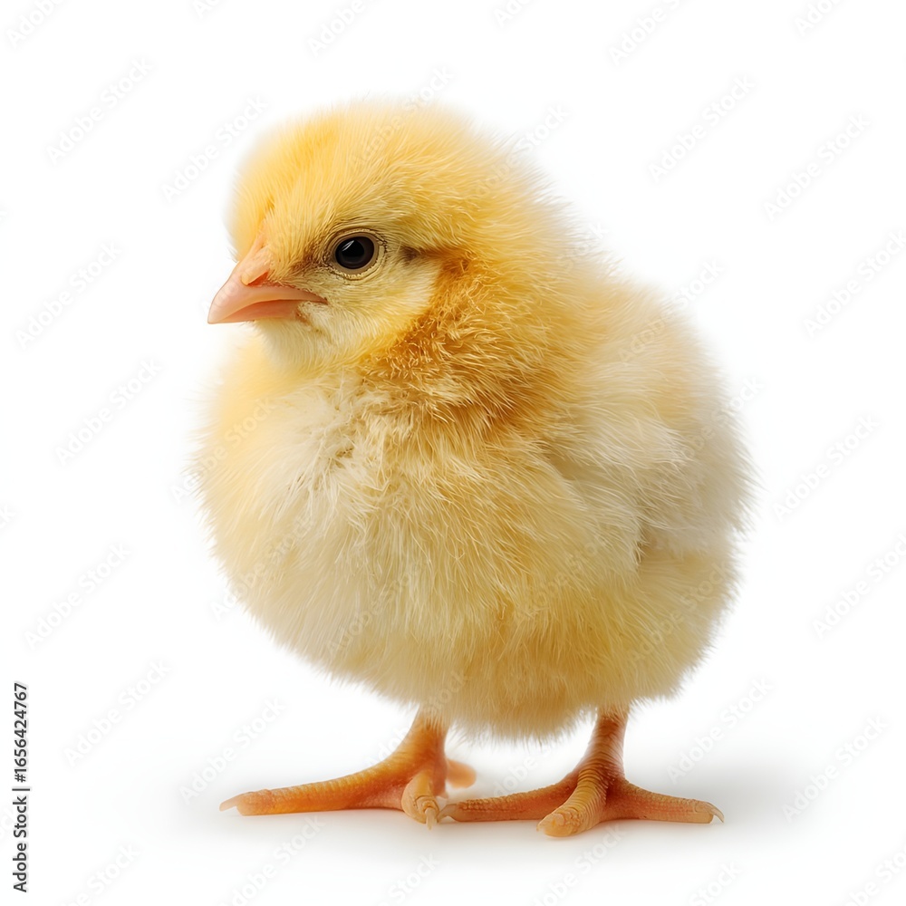 Obraz premium Adorable Yellow Baby Chick – Fluffy Farm Animal Isolated on White Background